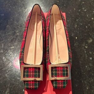 ROGER VIVIER RED TARTAN FLATS 39